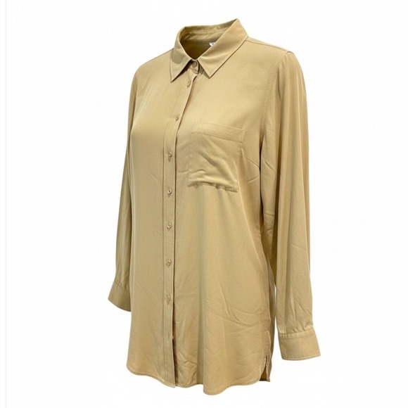Equipment Femme Tops - Equipment Femme Tan Silk Long Sleeve Button Down Tunic Shirt Blouse Medium